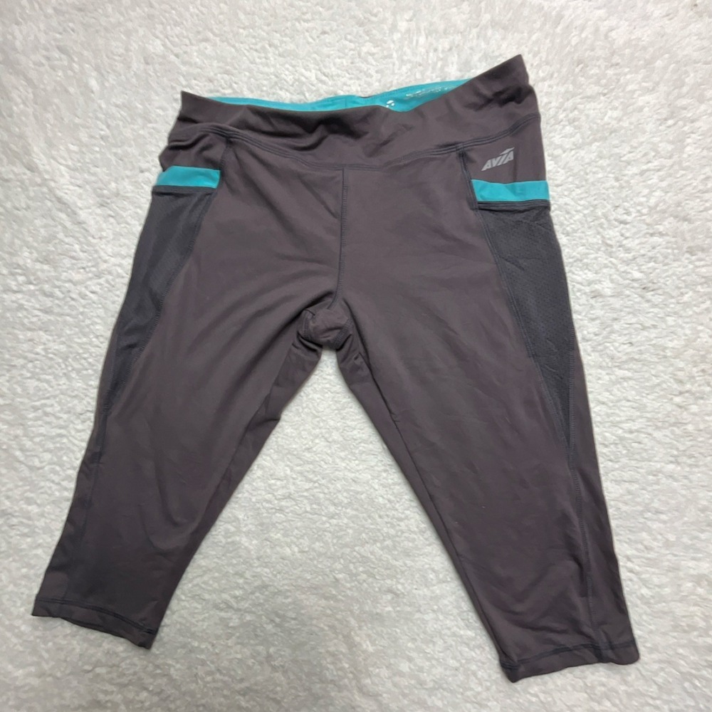 Avia Gray Teal Capri Leggings Women's M Athletic Fit Pockets Stretch